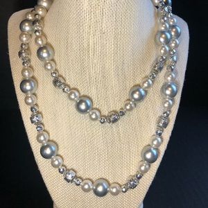 Pearl & crystal bead necklace elegant wedding bridal fashion statement cocktail